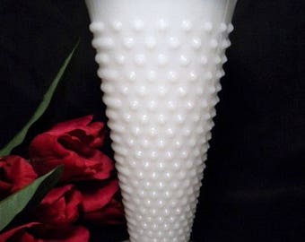 Vintage Large Hobnail Fluted Milk Glass Vases Unmarked Anchor Hocking Wedding Centerpiece 6 Available
