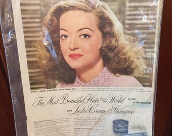 1951 // BETTE DAVIS // Vintage Ad for Lustre Creme Shampoo