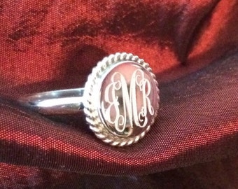 Sterling Silver Monogrammed Ring Round with Rope Edge