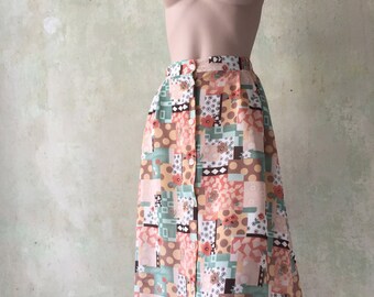 Abstract 80s Button Down A-Line Skirt Size L | 40 - 44 | US 10 - 14 | UK 12 - 16
