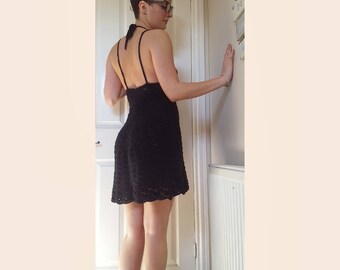Women's crochet dress / black dress / little black dress / backless dress / beach dress / backless black dress / crochet black halter dress