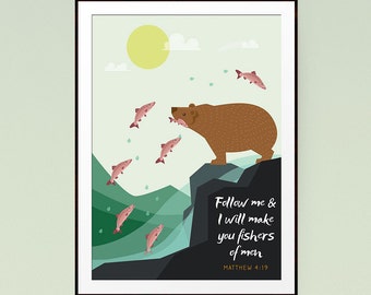 Follow me & I will make you fishers of men - Matthew 4:19 - Nursery Decor, Childrens Wall Art, Kids Wall Art, Nursery Art - INSTANT DOWNLOAD