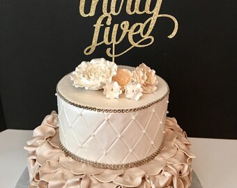 ANY NUMBER Gold Glitter thirty five Cake Topper, 35th Birthday Cake Topper, 35 cake topper