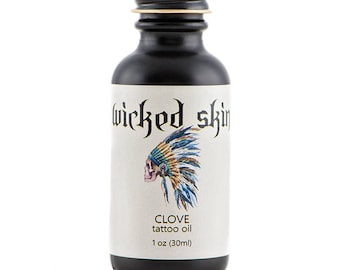 Tattoo Aftercare, Tattoo Aftercare oil made by Wicked Skin Clove Scented using 100% organic all-natural ingredients