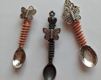 Butterfly mini spoon copper wire wrapped pendant