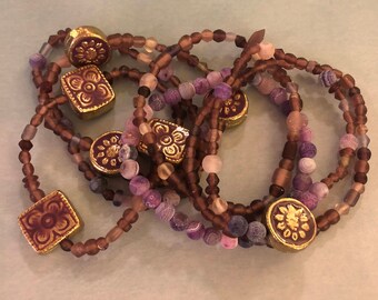 Seven Gemstone and glass bead bracelets
