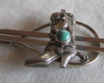 Silver and Turquoise Cowboy Boot Tie Bar