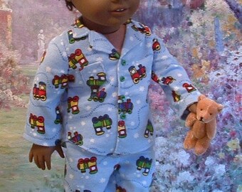 Train Pajamas with Teddy Bear for 18 Inch Boy Doll