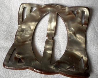 VINTAGE French Pearlized Pierced Slide Belt Buckle