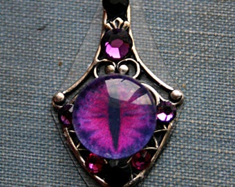 Purple and Fuchsia Steampunk Dragon Eye Bindi - Tribal, Belly Dance, ATS, Cat Eye, Rhinestone, Swarovski Crystal, Third Eye