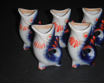 USSR porcelain Fish vodka SHOT GLASSES x 5 c1960'