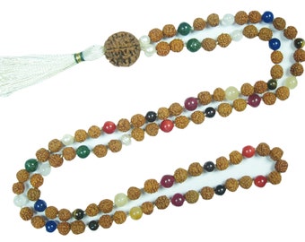 Healing Heart Chakra Stone Nine Planet Navgraha 108+1 Mala Beads Meditation Yoga Necklace Wrap Bracelet