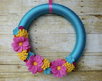 Summer Felt Flower Wreath, Felt Flower Wreath, Spring Felt Wreath, Spring Felt Flower Wreath
