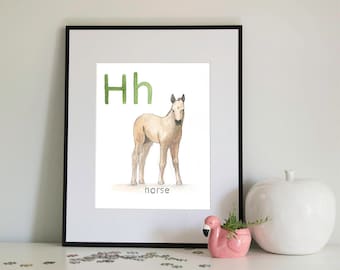 H is for Horse, alphabet series - Print of Original Watercolour