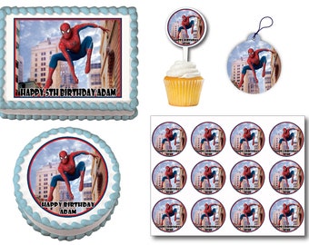 Spiderman Edible Birthday Cake Toppers, Plastic cupcake Picks, Gift Tags or Stickers
