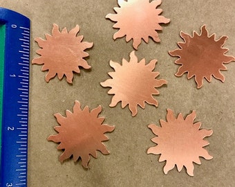 SIX Starburst or Sun Shapes Quantity 6 Copper shapes for enameling