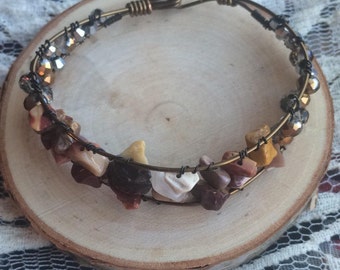 Beaded Geological Wire Cuff Bracelet