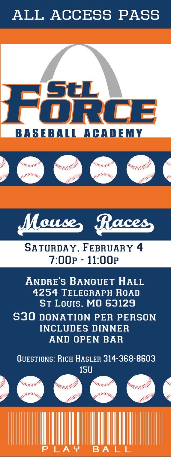 STL Force Baseball Academy Mouse Races Custom Ticket