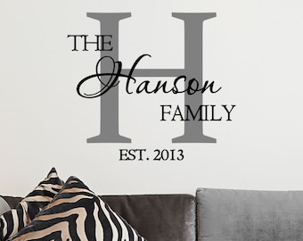 SMALL Custom Family Name & Monogram Vinyl Decal Set - Family Vinyl Art Wall Decal, Home Decor, Family Name Wall Vinyl Decal, Custom Art, 8x8