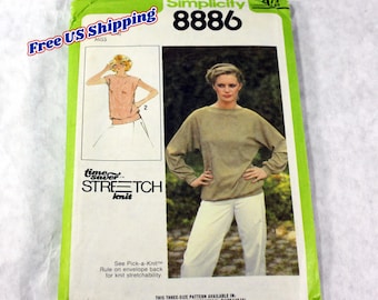 Women's Pullover Top Sewing Pattern, Size 12, 14, 16, Uncut and Complete with Instructions, Simplicity 8886, Time Save Stretch Knit