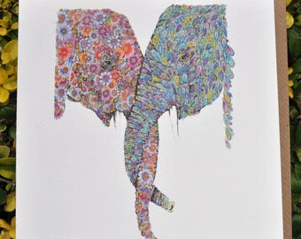 Entwined Elephants Greeting card 6 x 6''