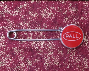 Pall Advertising Pin Large Safety Pin Kilt Pin or Blanket Pin Style with Red Enamel End