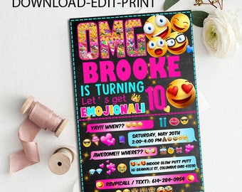 Emoji Birthday Invitations, Emoji Party Invitation, Emoji Birthday Invitation, Emoji Birthday Party, Emoji Party, Emoji editable pdf invite