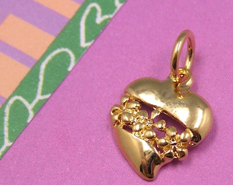 Gold Heart with Flowers Daisy Valentines Charm