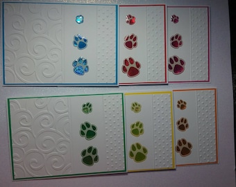 Set of 6 Blank Note Cards featuring Paw Prints