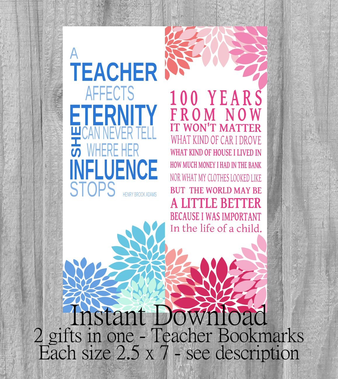 INSTANT DOWNLOAD Printable Teachers Gift Last Minute Gift Poem