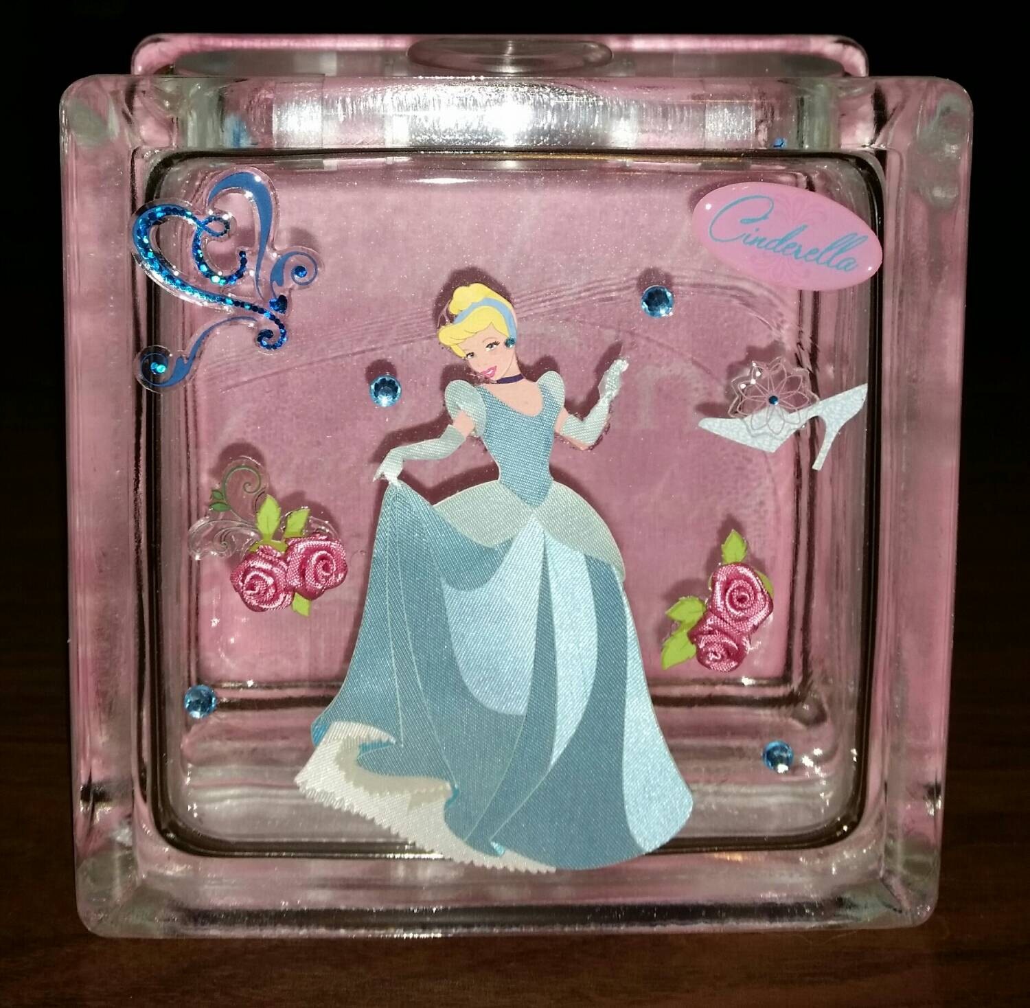 DISNEY CINDERELLA Glass Block Piggy Bank Piggy Bank for Kids