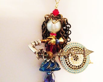 Whimsical jewelry people, wearable art, necklace, Pendant, Wonder Woman, WARRIOR WOMAN