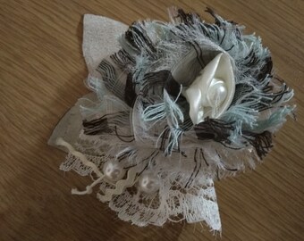 Unique handmade vintage brooch fabric flower pin