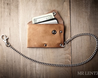 Leather Chain Wallet with snap, leather card wallet, men's wallet, thin chain wallet, simple snap wallet 020_CH