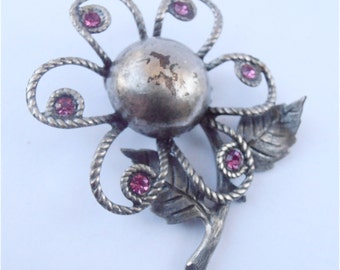 Vintage Purple Brooch Vintage Plum Brooch Purple Flower Brooch Silver Purple Crystal Brooch Lavender Brooch Lilac Brooch Flower Silver Brooc