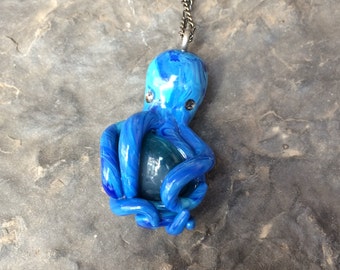 Blue Swirled Octopus Pendant