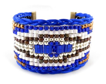 Cobalt blue HAPPO ethnic navajo Cuff Bracelet silver
