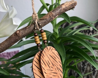 Woodburned tear drop earrings handmade with love. Nice for a night out on the town.