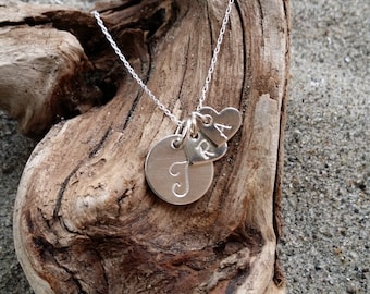 Mothers Necklace, Initial Necklace, Sterling Silver, silver heart