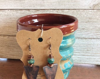Copper Triangle Earrings, Patina Copper Earrings
