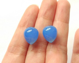 Blue Chalcedony Upside Down Half Drilled Acorn Inverted Drops 10x12 mm One Pair F4159