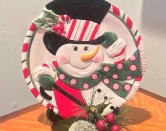Snowman Plate Fritz and Floyd Snowman Plate Vintage Christmas Decorations Christmas Serving Plate Christmas Cookie Plate