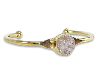 Druzy Cuff Bracelet, Delicate Gold Cuff Bracelet, Druzy Gemstones Bracelet, Boho Mineral Druzy Bangle, Summer Fashion, By Inbal Mishan.