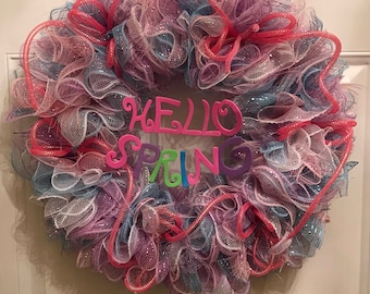 Spring wreath, Springtime, Spring front door wreath, Hello Spring wreath, Spring Decor