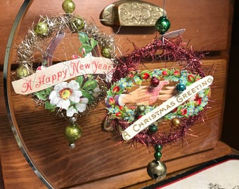 Vintage Inspired Tinsel and Old Paper Ornaments (2)