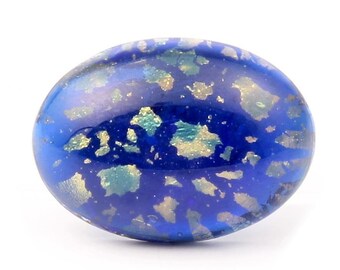 25mm Czech vintage Dragons breath foil fire opal cobalt blue glass cabochon B734-106