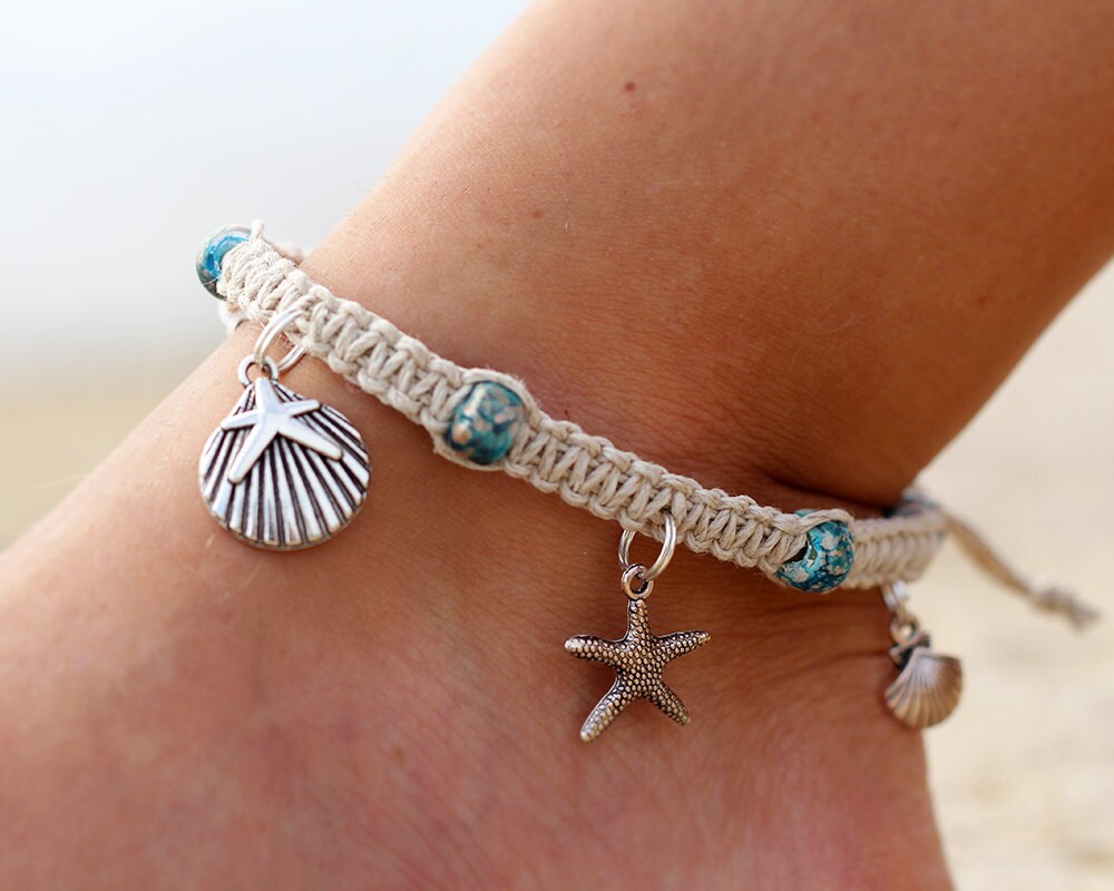 Hemp Anklet Starfish Anklet Beach Anklet Macrame Anklets