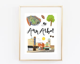 Illustrated Ann Arbor, Michigan Art Print