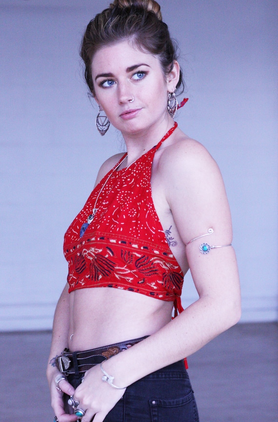 SUMMER CROP TOP - Backless Top - Halter neck - Summer - Mandala - Tank Top - Vegan - Upcycled Crop Top - Festival - Cotton - Sale - Beach