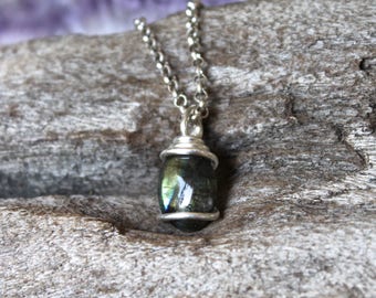 Petite Labradorite Pendant - Wire Wrapped Stone Jewelry - Bohemian Jewelry - Gypsy Necklace - Labradorite Jewelry - Blue Labradorite Necklae